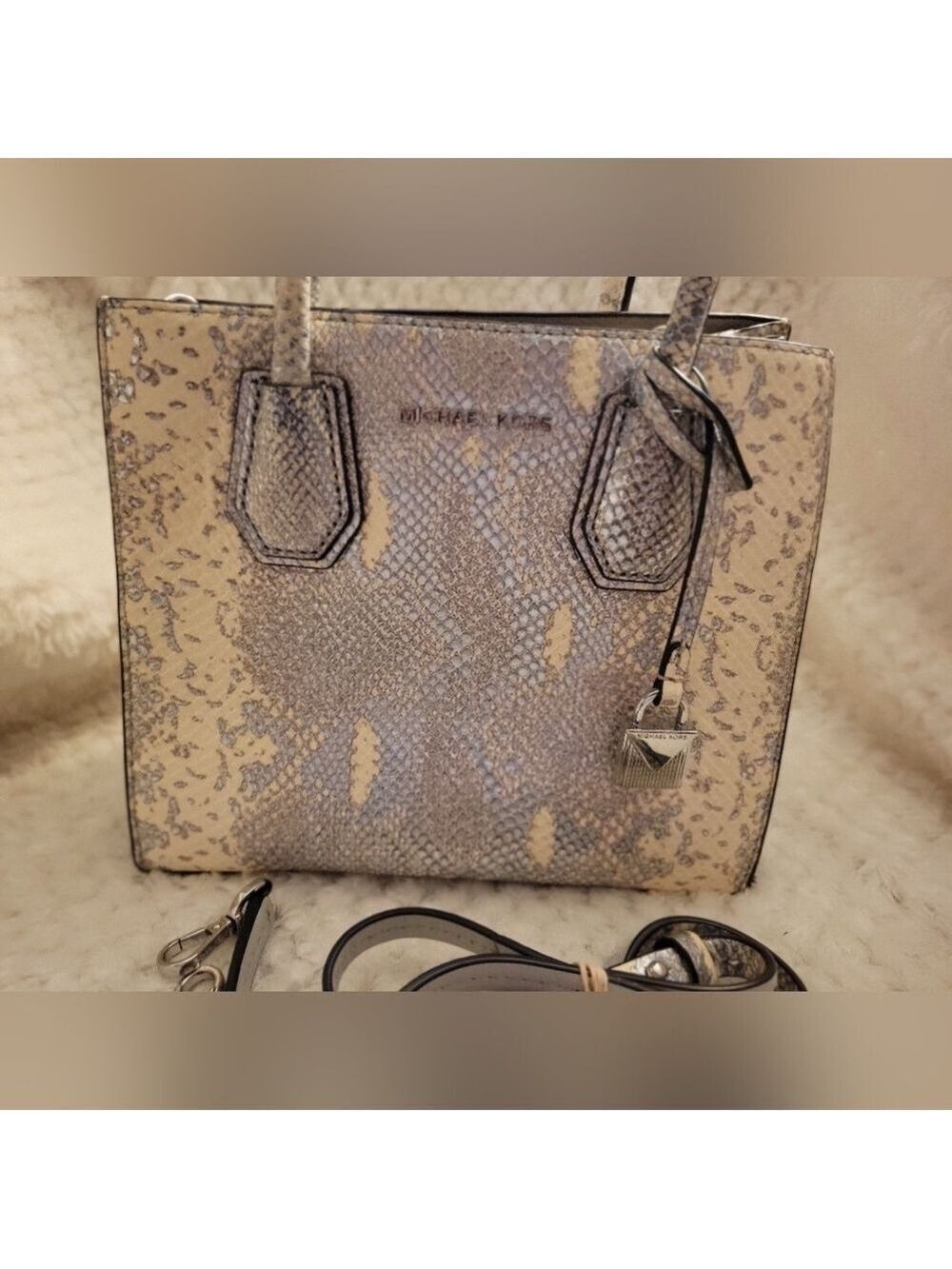 Michael Kors Metallic Faux Snakeskin Purse Crossbody Animal Print - Picture 6 of 13